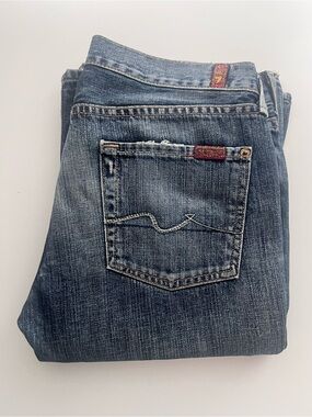 7 For All Mankind Vintage Flare Low Rise Distressed Wide Leg Jeans Size 28